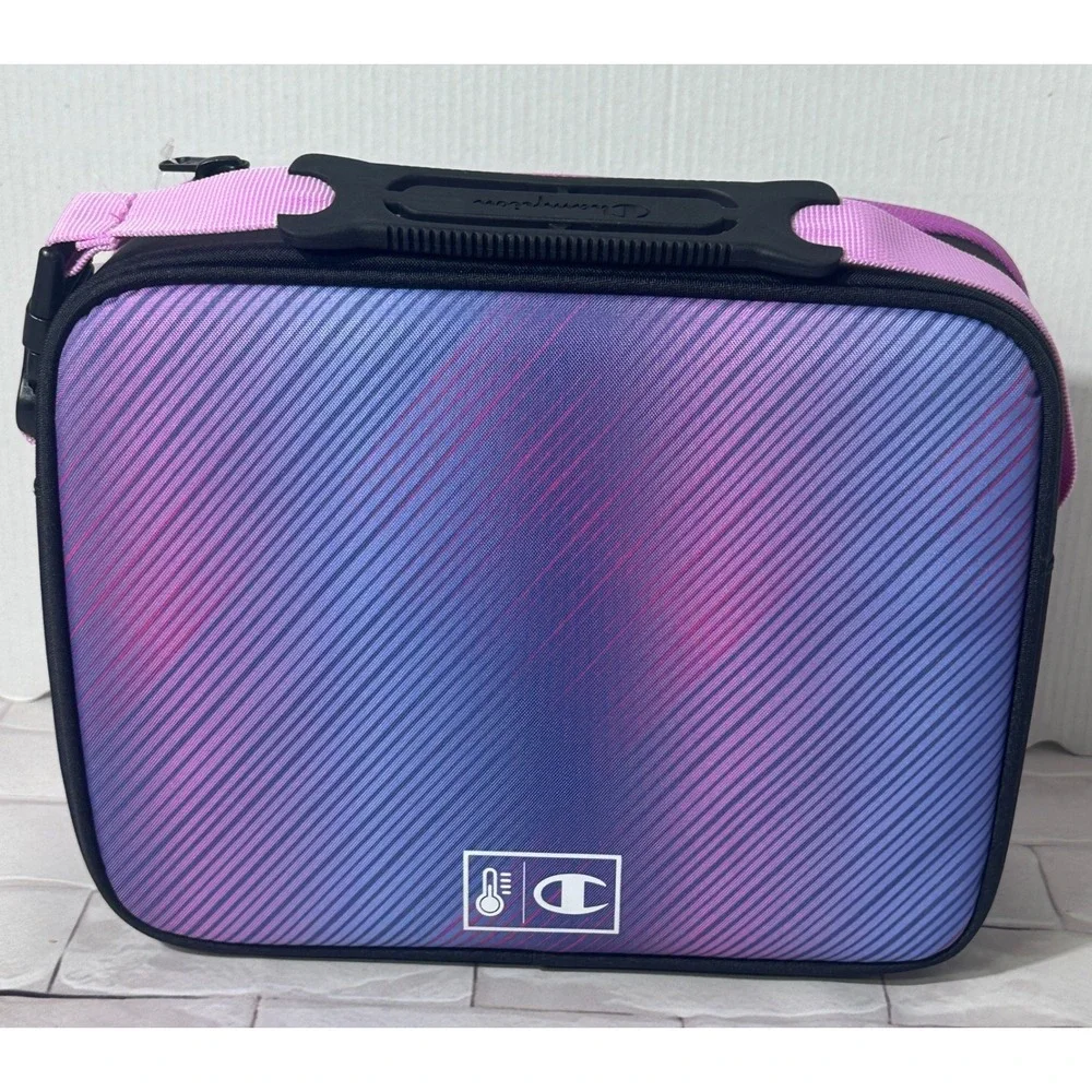 Champion Insulated Lunch Box Purple Blue Gradient‎ Stripes Built-in Tray NWT